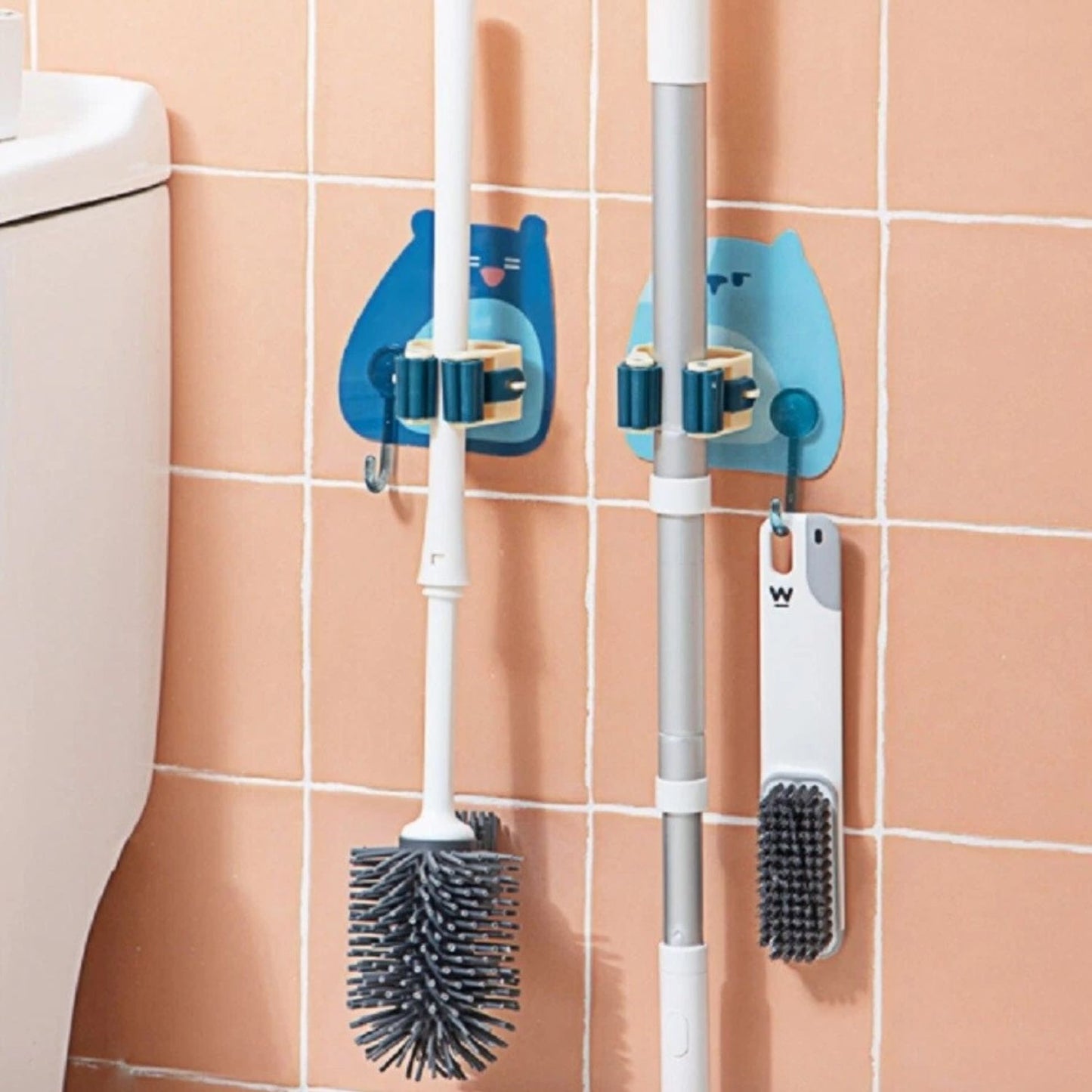 Home Collection Pack of 4 Wall Mounted Mop and Broom Holder Clips with Hooks