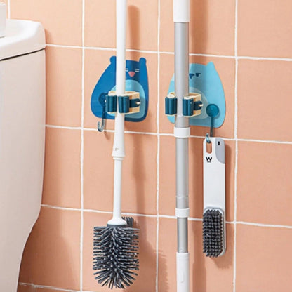Home Collection Pack of 4 Wall Mounted Mop and Broom Holder Clips with Hooks