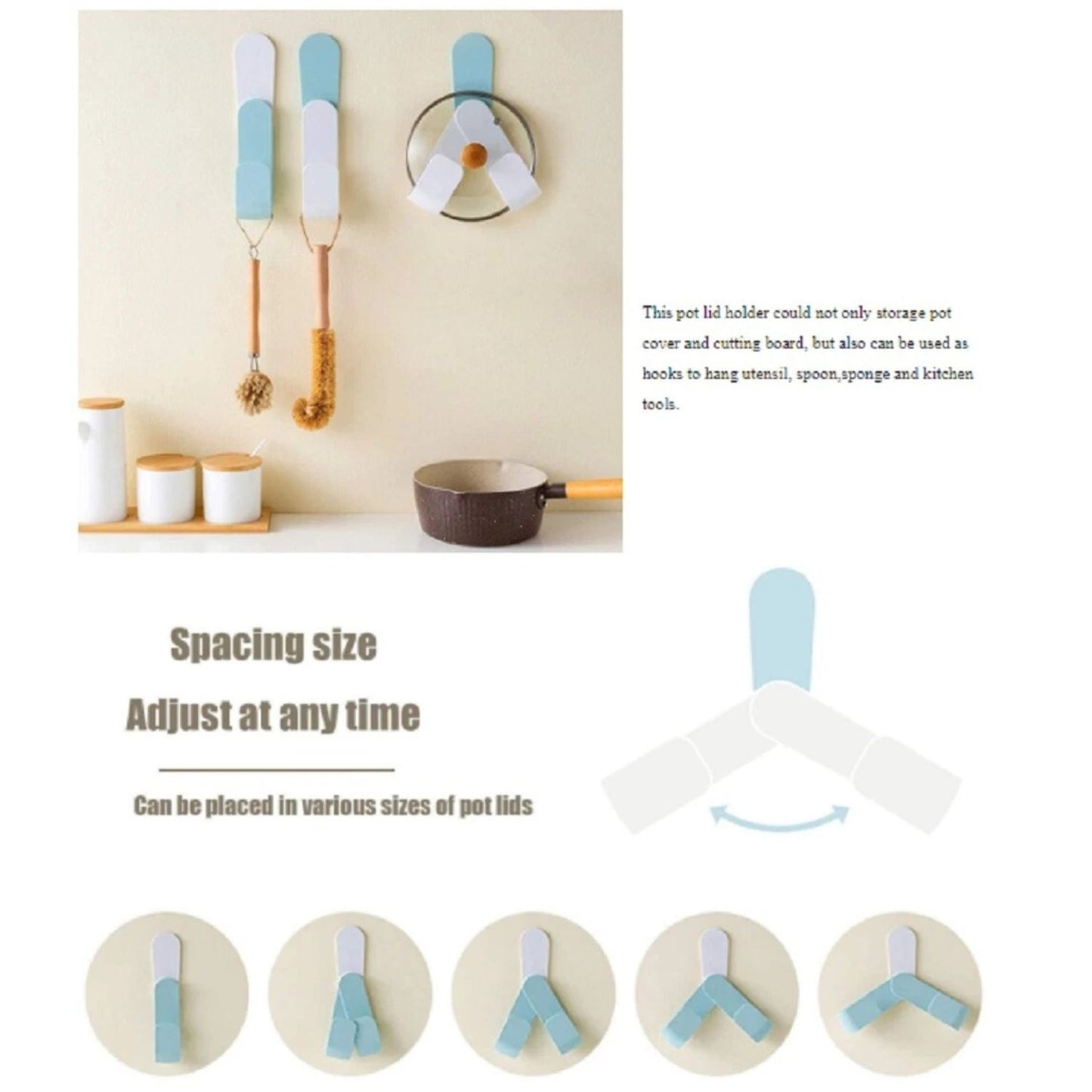Home Collection Wall Mounted Pot Lid Holder Adjustable Pan Lid Rack