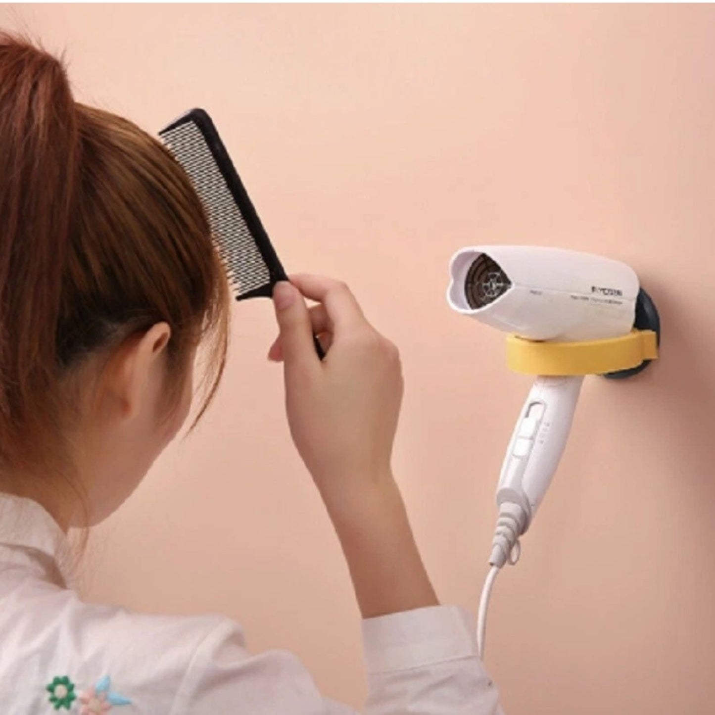 Home Collection Hair Dryer Holder Self Adhesive Bathroom Organizer Rack Yellow
