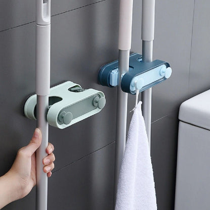 Home Collection Pack of 2 Wall Mounted Broom and Mop Holder with Hooks
