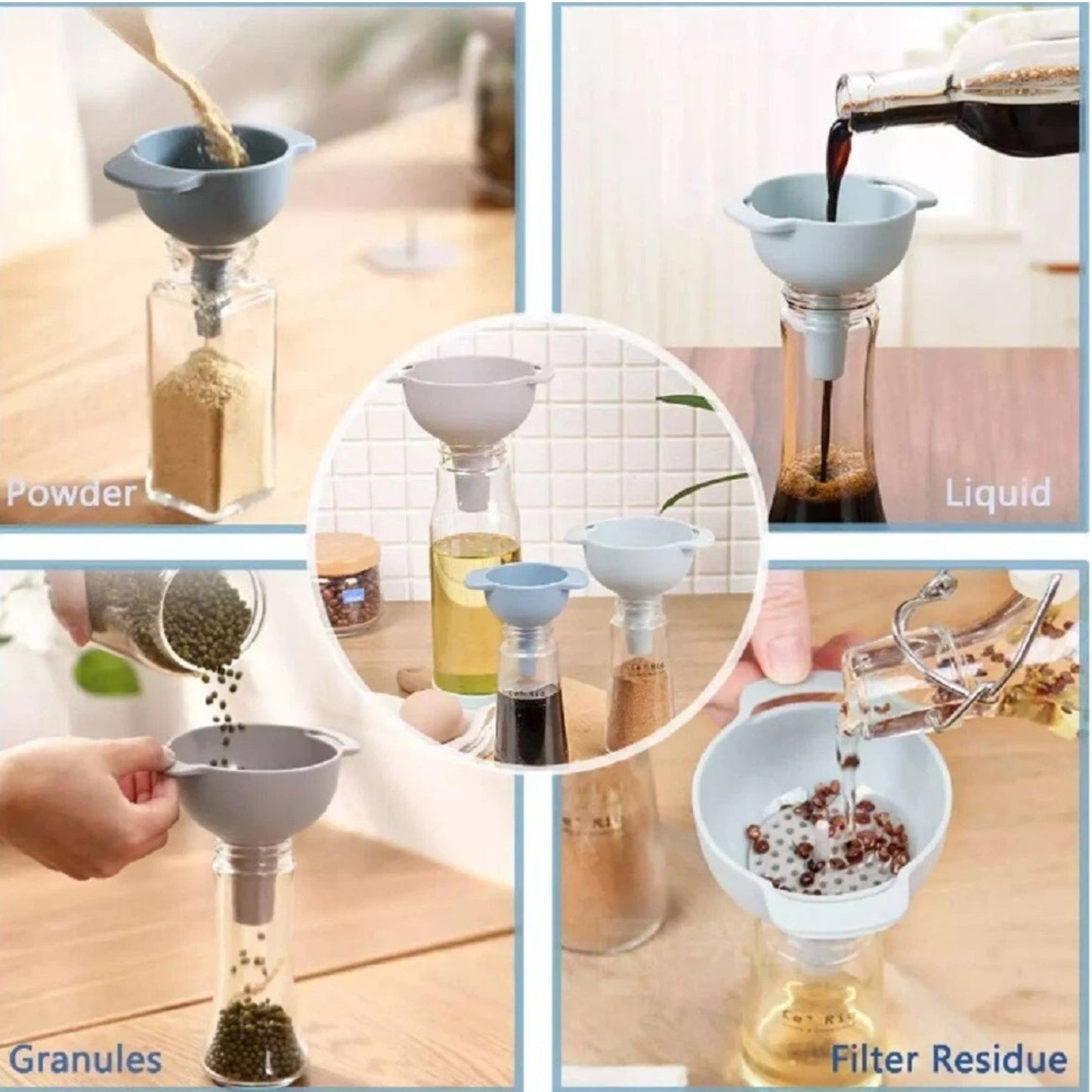 Home Collection Pack of 3 Kitchen Funnel Set with Detachable Strainer