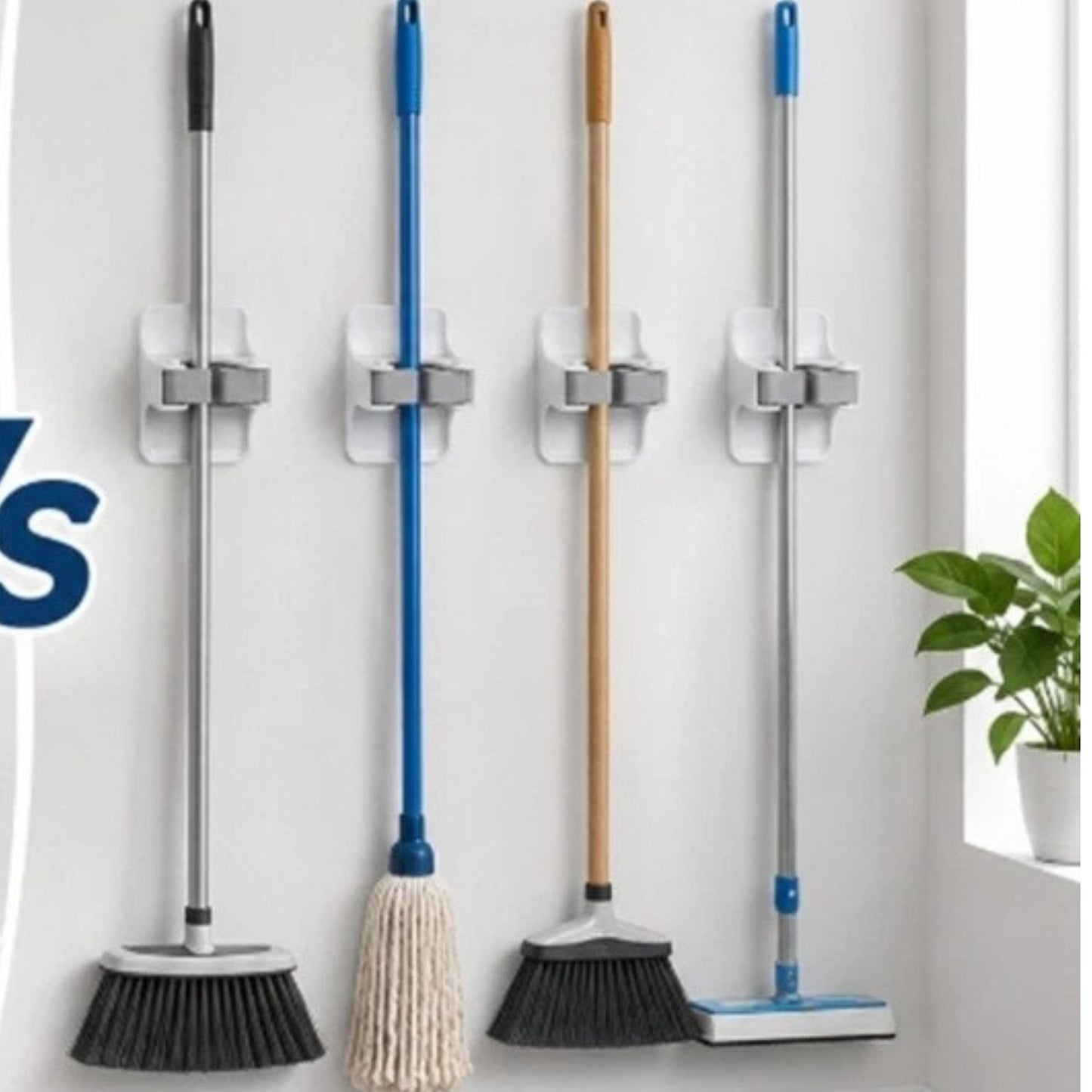 Home Collection Pack of 4 Broom Mop Holder Wall Mount