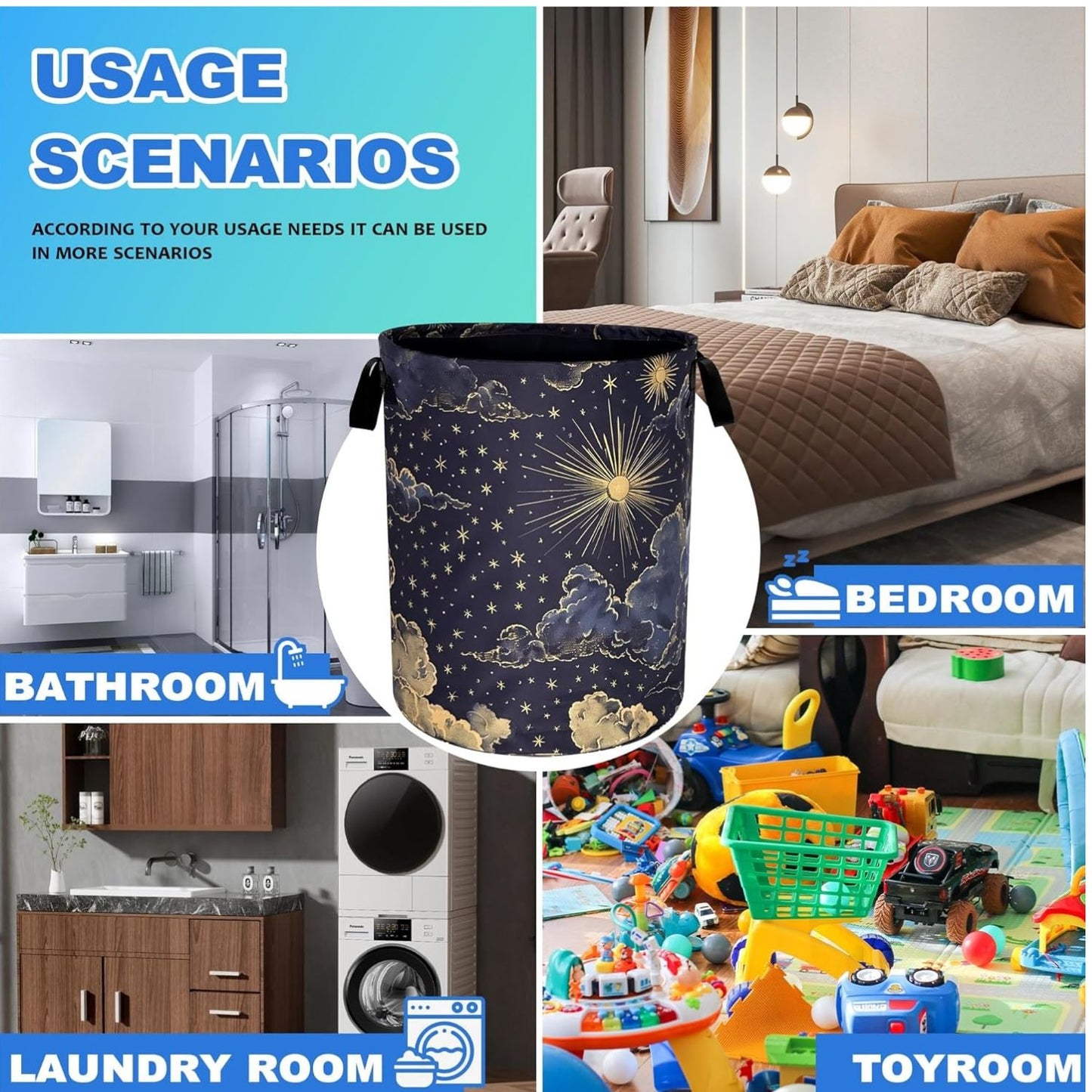 Home Collection Portable Oxford Cloth Clouds Laundry Hamper Foldable