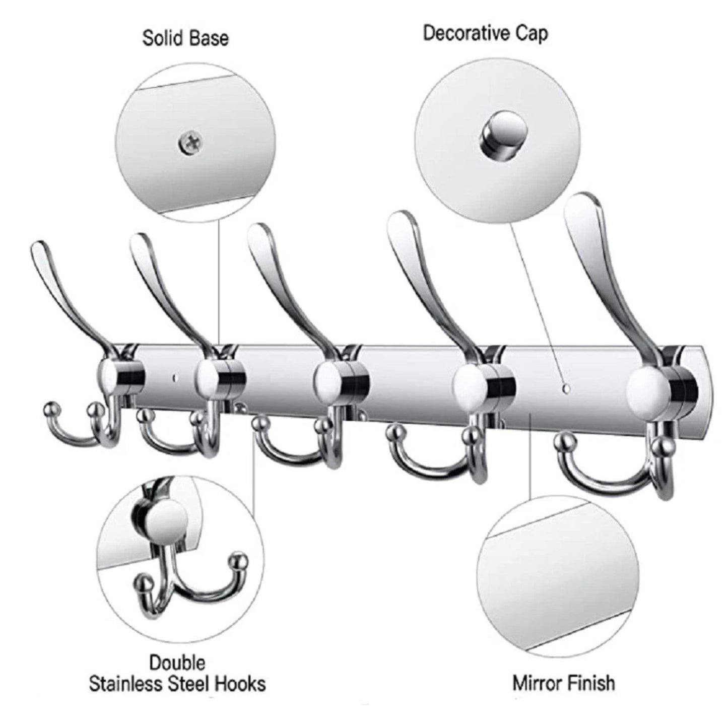 Home Collection 15 Hook Stainless Steel Wall Mounted Coat Rack