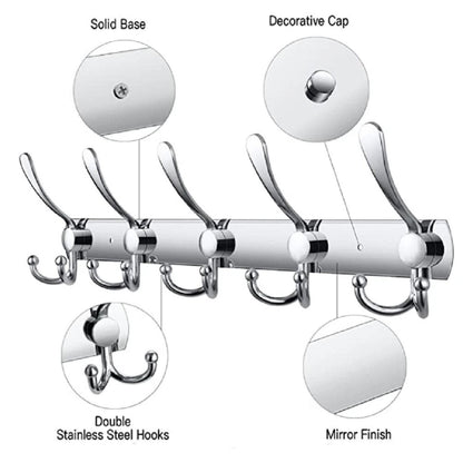 Home Collection 15 Hook Stainless Steel Wall Mounted Coat Rack