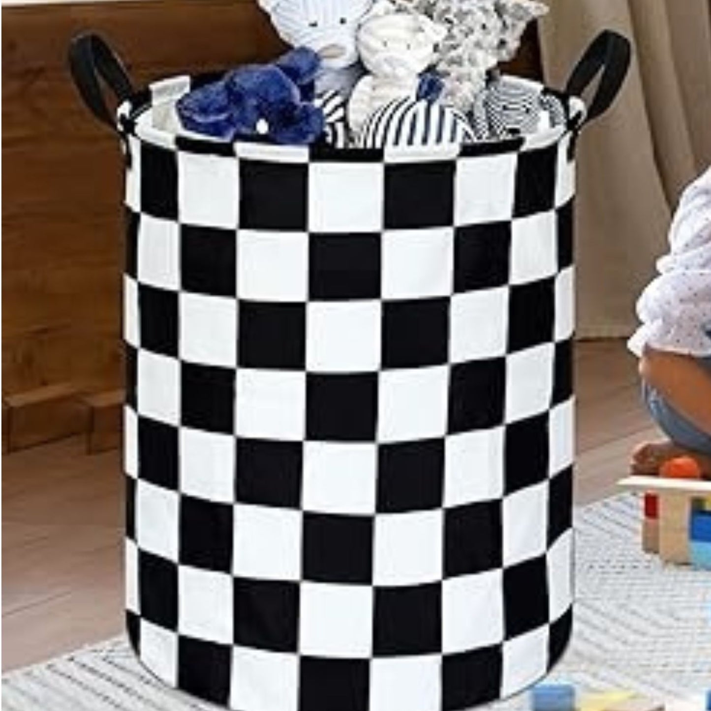 Home Collection Round Laundry Hamper Fabric Storage Basket with Handles