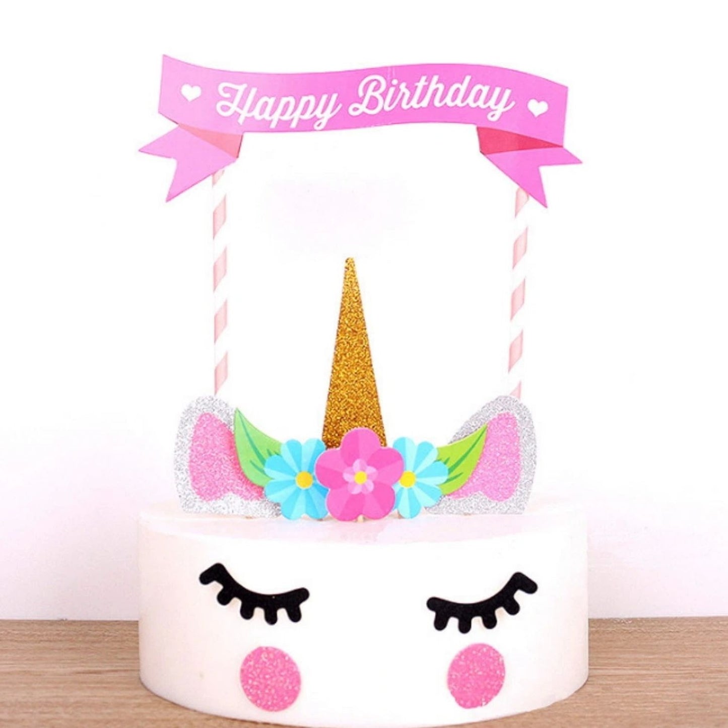 Home Collection Handmade Style Unicorn Cake Topper Set Birthday Cupcake Toppers