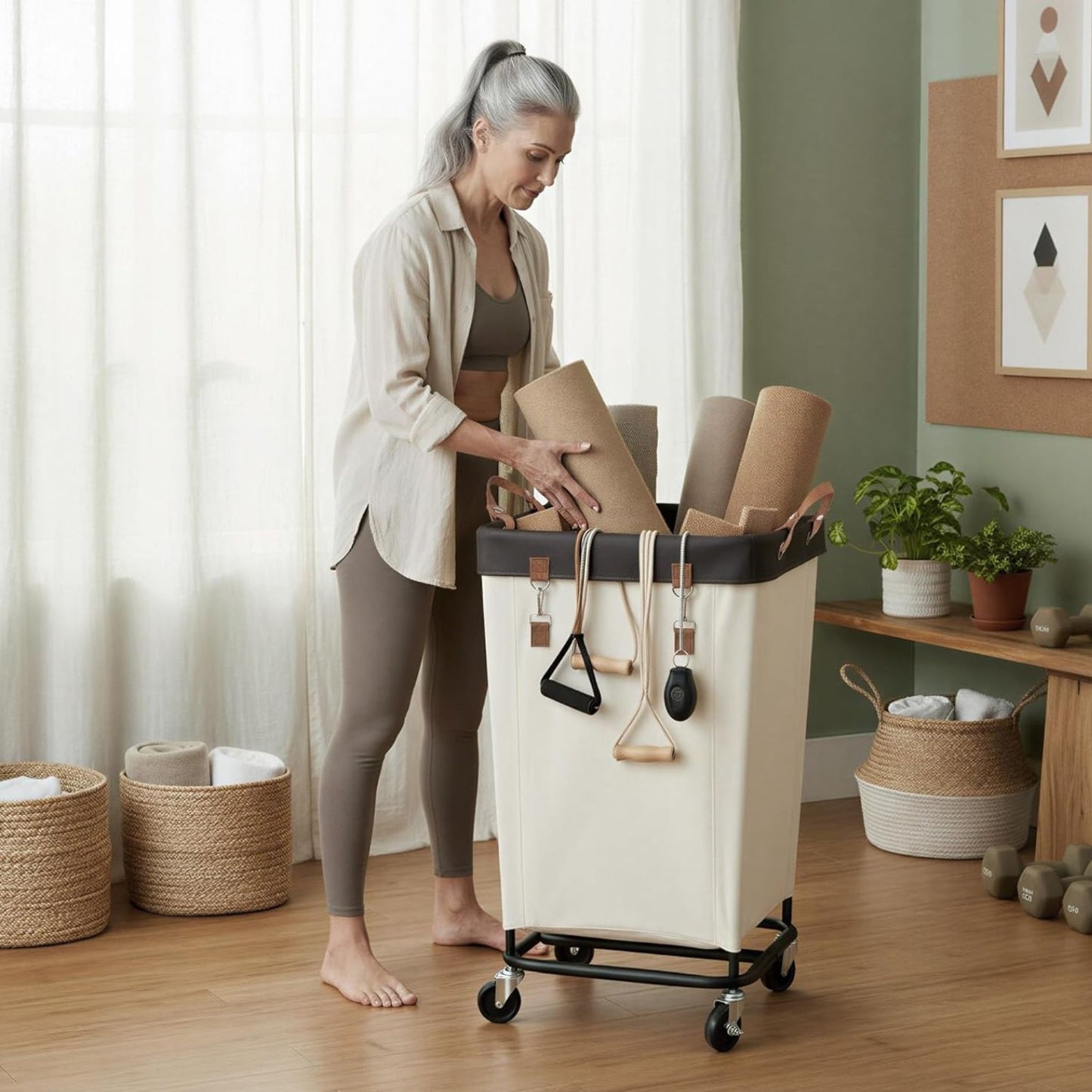Home Collection Large Rolling Laundry Basket with Wheels 160L