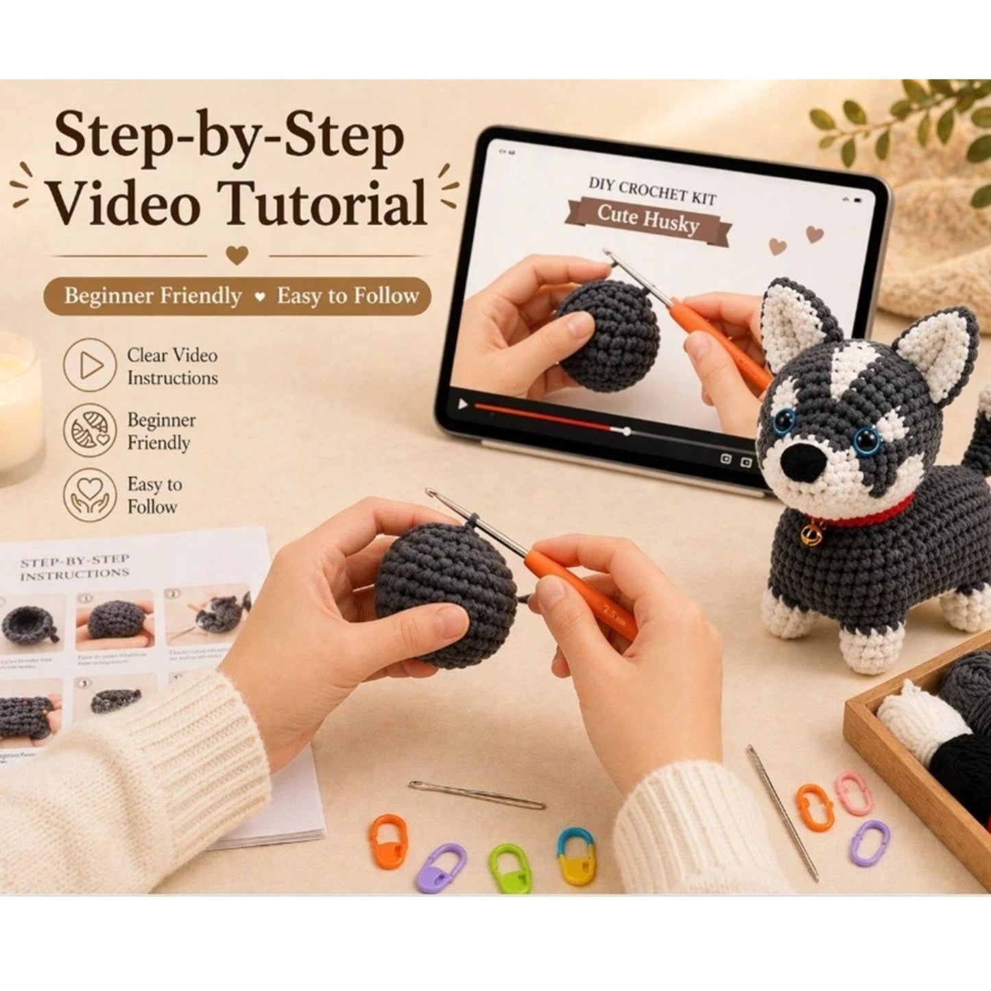 Home Collection Husky Dog Crochet Kit for Beginners