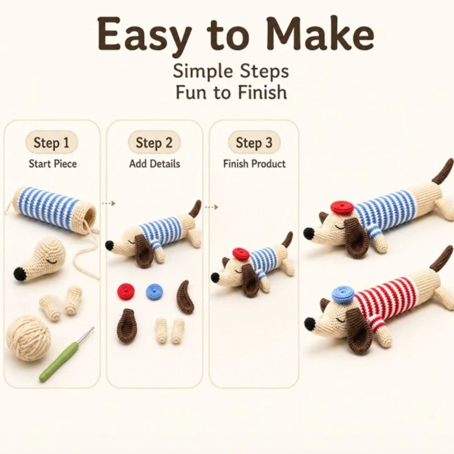 Home Collection Pack of 2 Dachshund Crochet Kit for Beginners