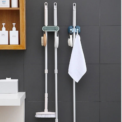Home Collection Pack of 2 Wall Mounted Broom and Mop Holder with Hooks