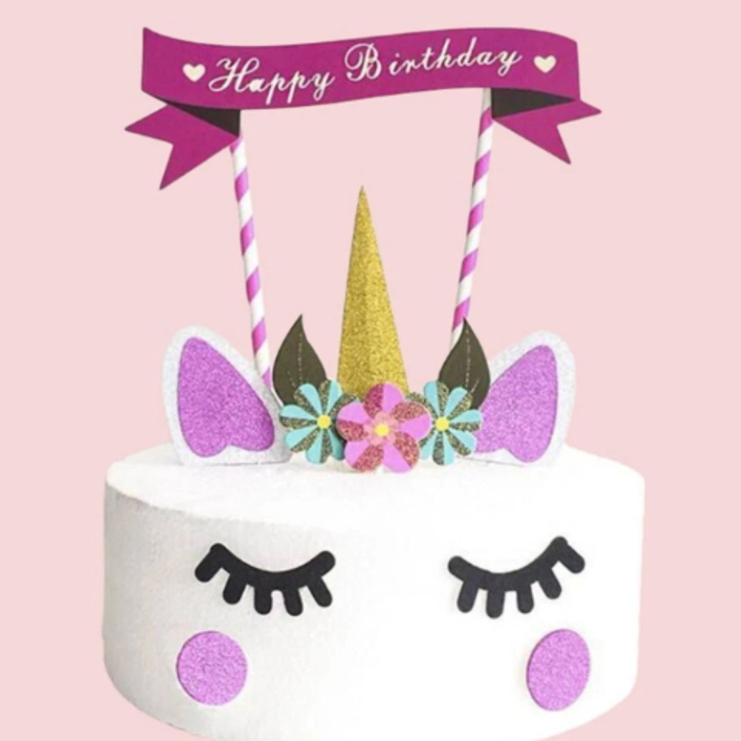 Home Collection Handmade Style Unicorn Cake Topper Set Birthday Cupcake Toppers