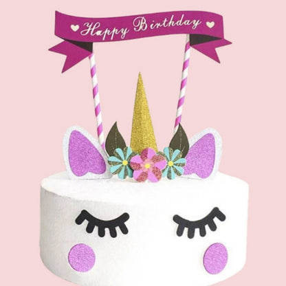 Home Collection Handmade Style Unicorn Cake Topper Set Birthday Cupcake Toppers