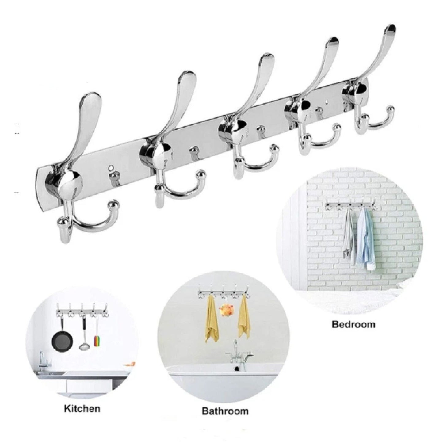 Home Collection 15 Hook Stainless Steel Wall Mounted Coat Rack