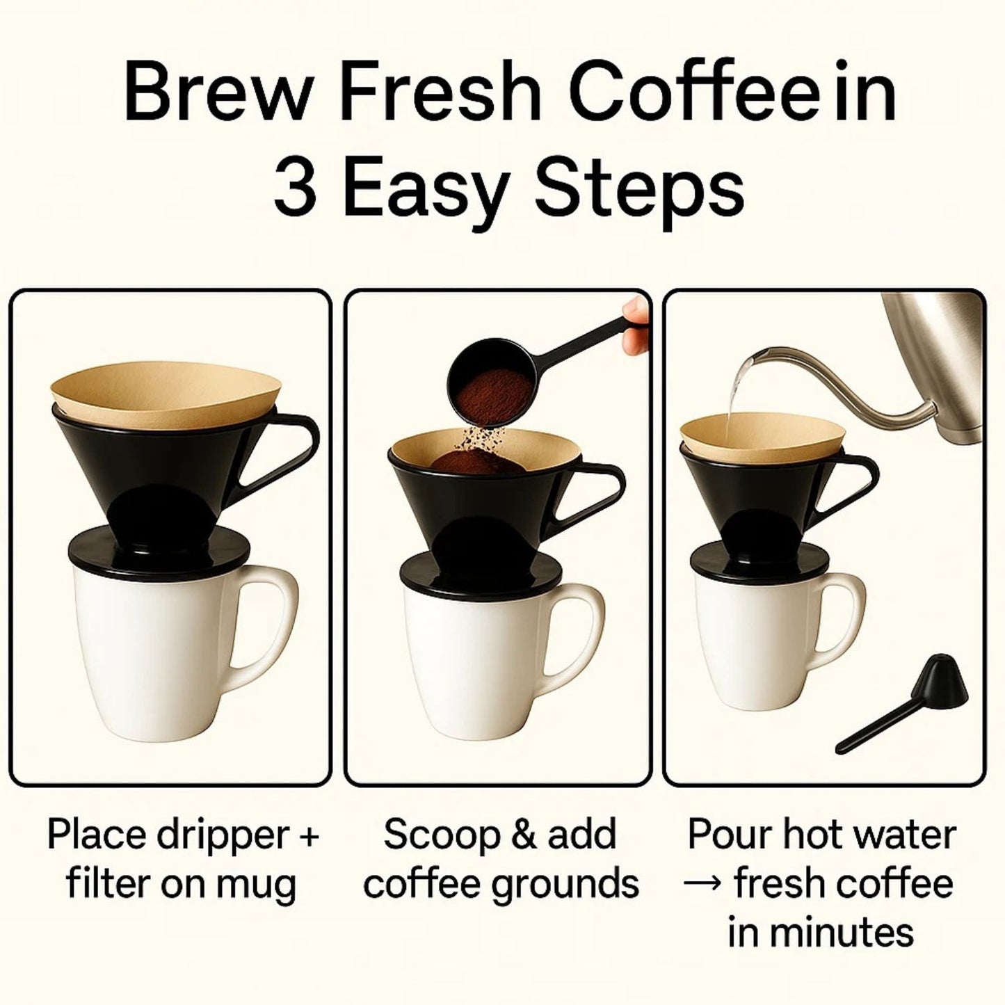 Home Collection Single Cup Pour Over Coffee Dripper Set with Scoop and 10 Filters