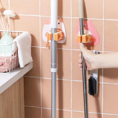 Home Collection Pack of 4 Wall Mounted Mop and Broom Holder Clips with Hooks