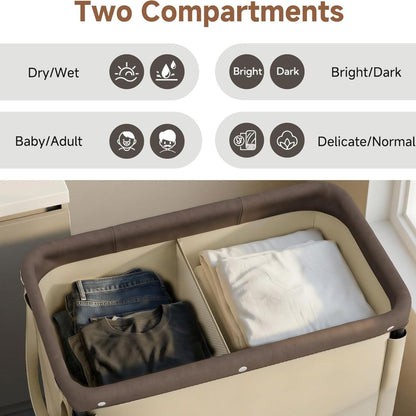Home Collection 2 Section Rolling Laundry Hamper with Wheels 100L