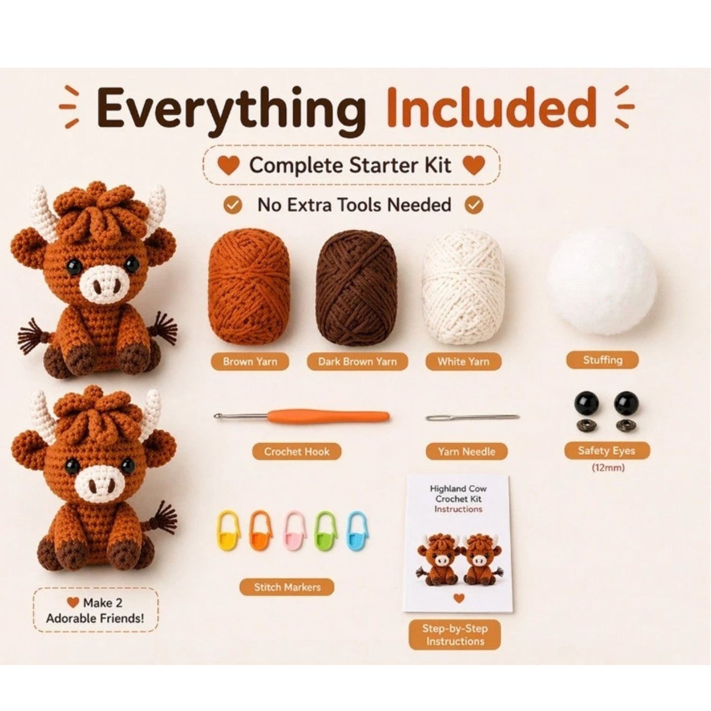 Home Collection Pack of 2 Highland Cow Crochet Kit for Beginners