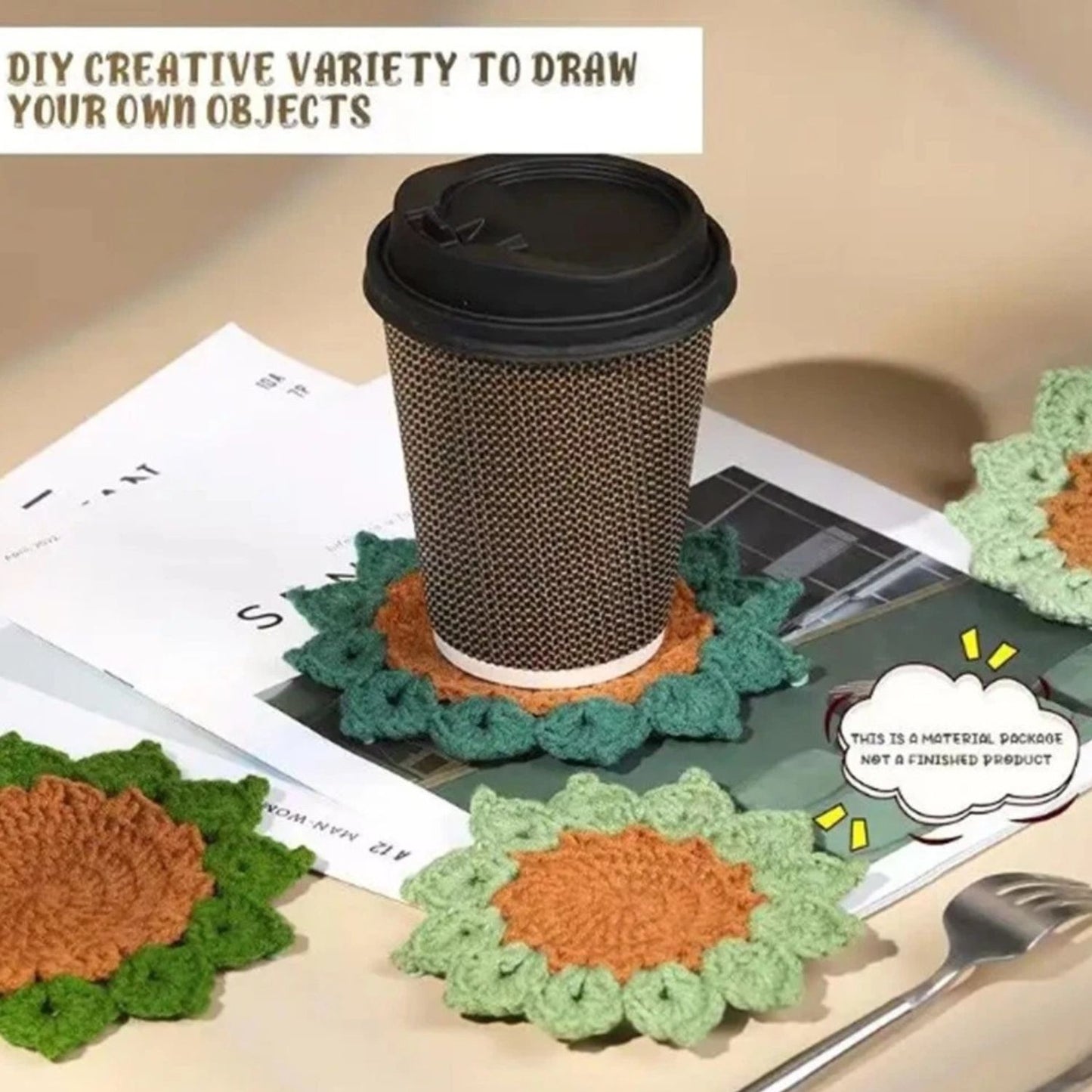 Home Collection Pack of 6 Crochet Coaster Plant Pot Cover Kit for Beginners
