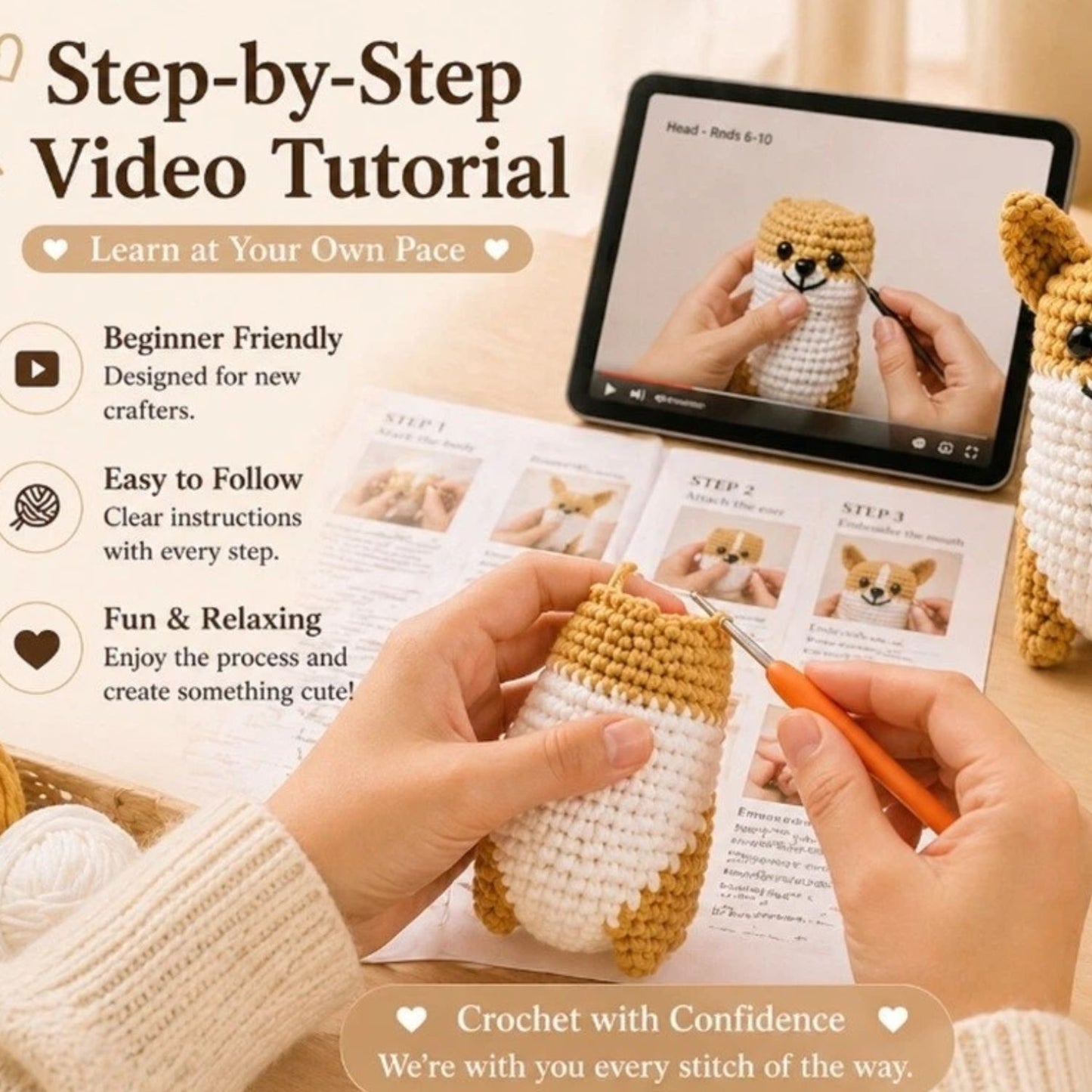 Home Collection Corgi Crochet Kit for Beginners