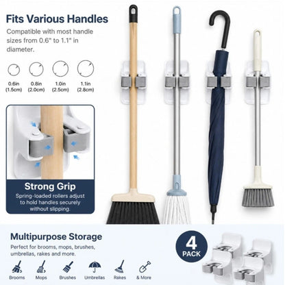 Home Collection Pack of 4 Broom Mop Holder Wall Mount