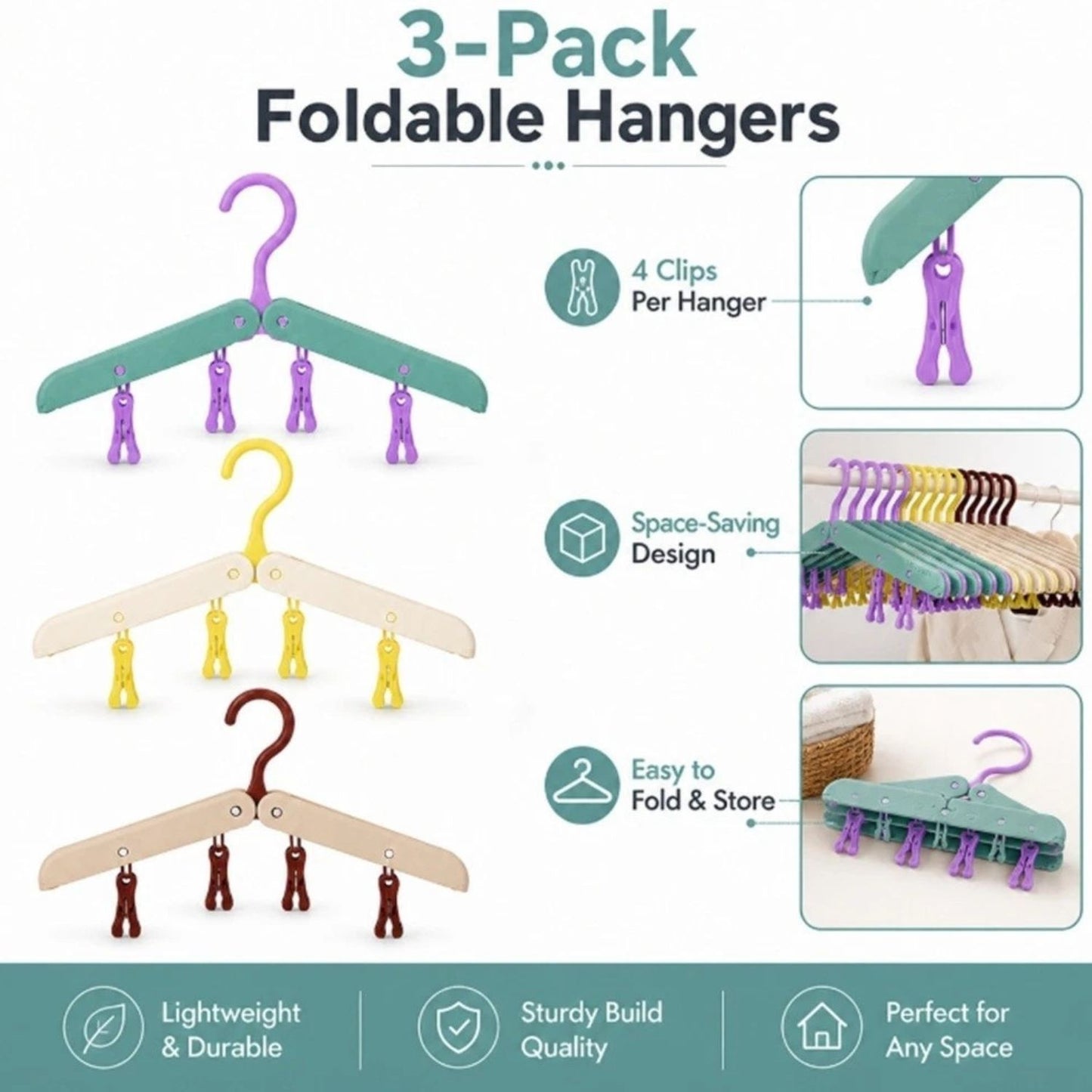 Home Collection Pack of 3 Foldable Travel Hangers Collapsible Space Saving Suitcase