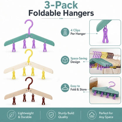 Home Collection Pack of 3 Foldable Travel Hangers Collapsible Space Saving Suitcase