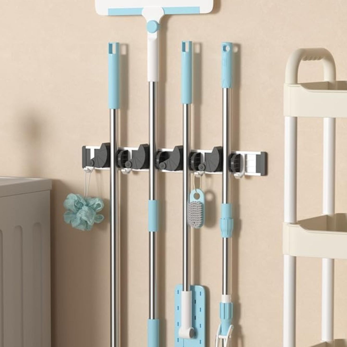 Home Collection Mop Broom Holder Wall Mount Metal Organizer Rack