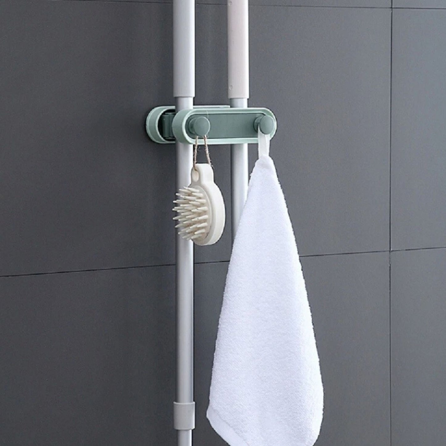 Home Collection Pack of 2 Wall Mounted Broom and Mop Holder with Hooks