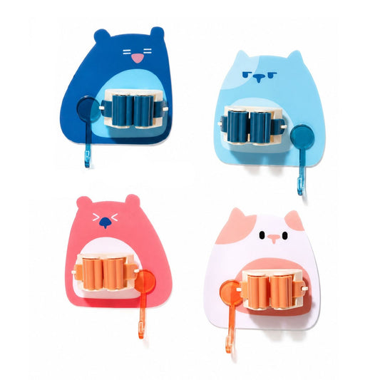 Home Collection Pack of 4 Wall Mounted Mop and Broom Holder Clips with Hooks