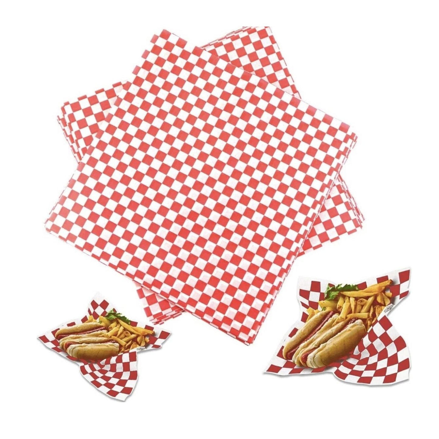 Home Collection Checkered Wrap Paper Sheets Basket Liner Red and White