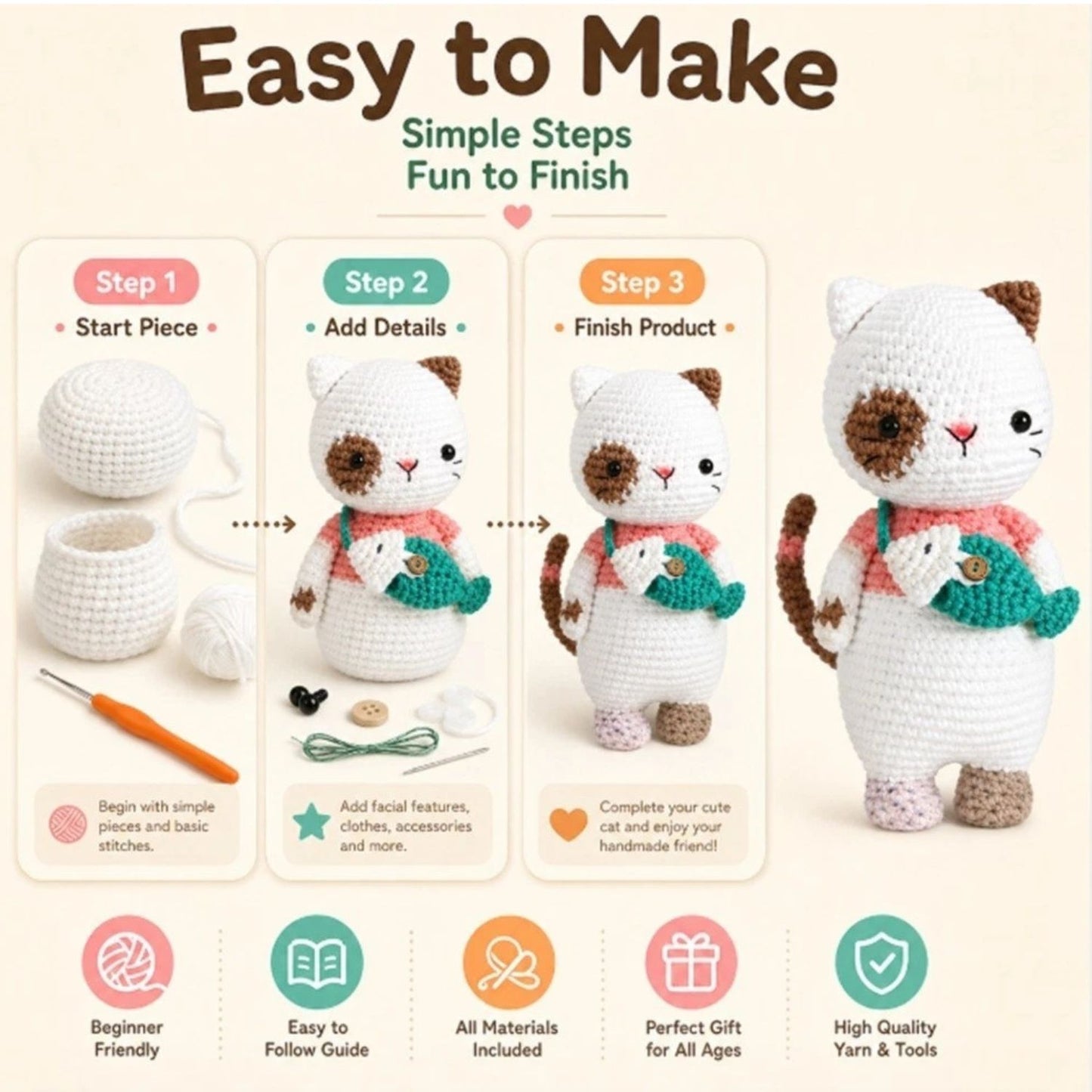 Home Collection Cat Crochet Kit for Beginners