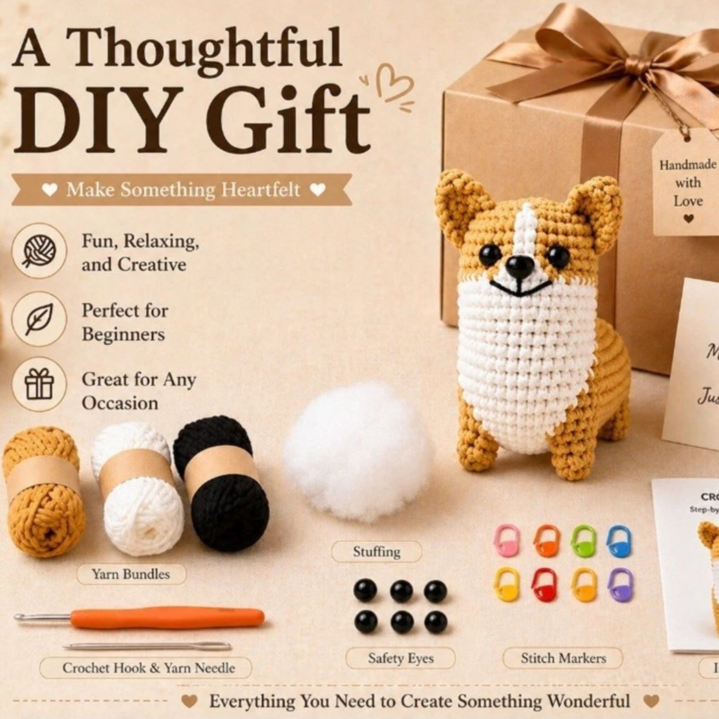Home Collection Corgi Crochet Kit for Beginners