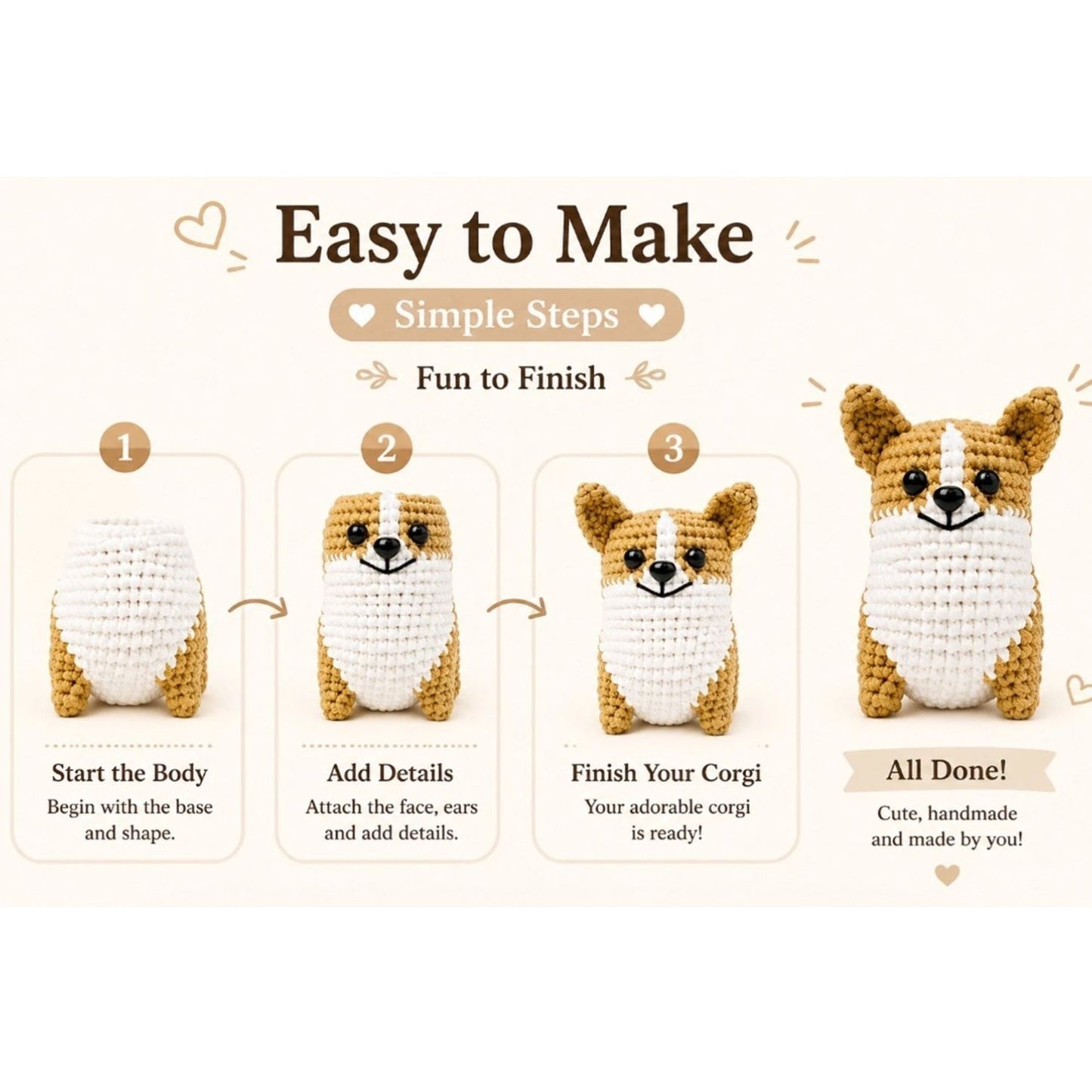 Home Collection Corgi Crochet Kit for Beginners