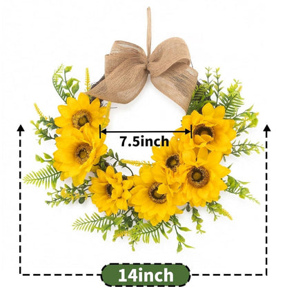 Home Collection Sunflower Wreath for Front Door with Burlap Bow and Greenery 14 Inch
