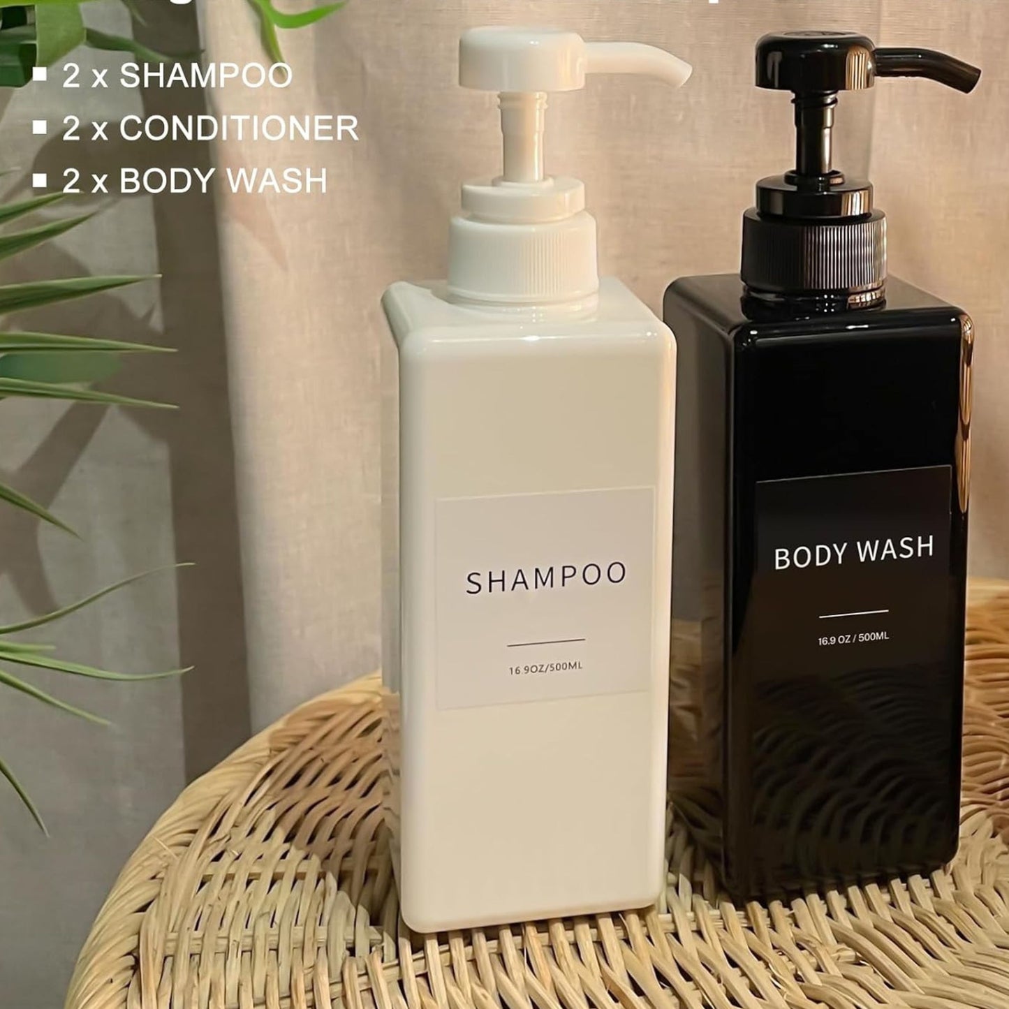 Home Collection Pack of 3 Shampoo Conditioner and Body Wash Pump Dispenser Set 16.9 Oz