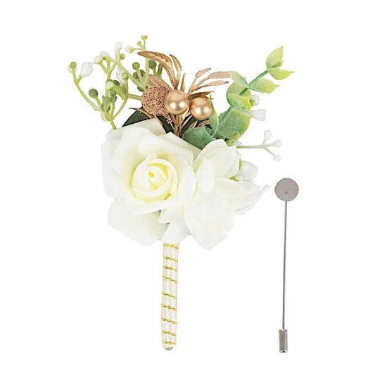 Home Collection Pack of 2 White Silk Rose Boutonniere