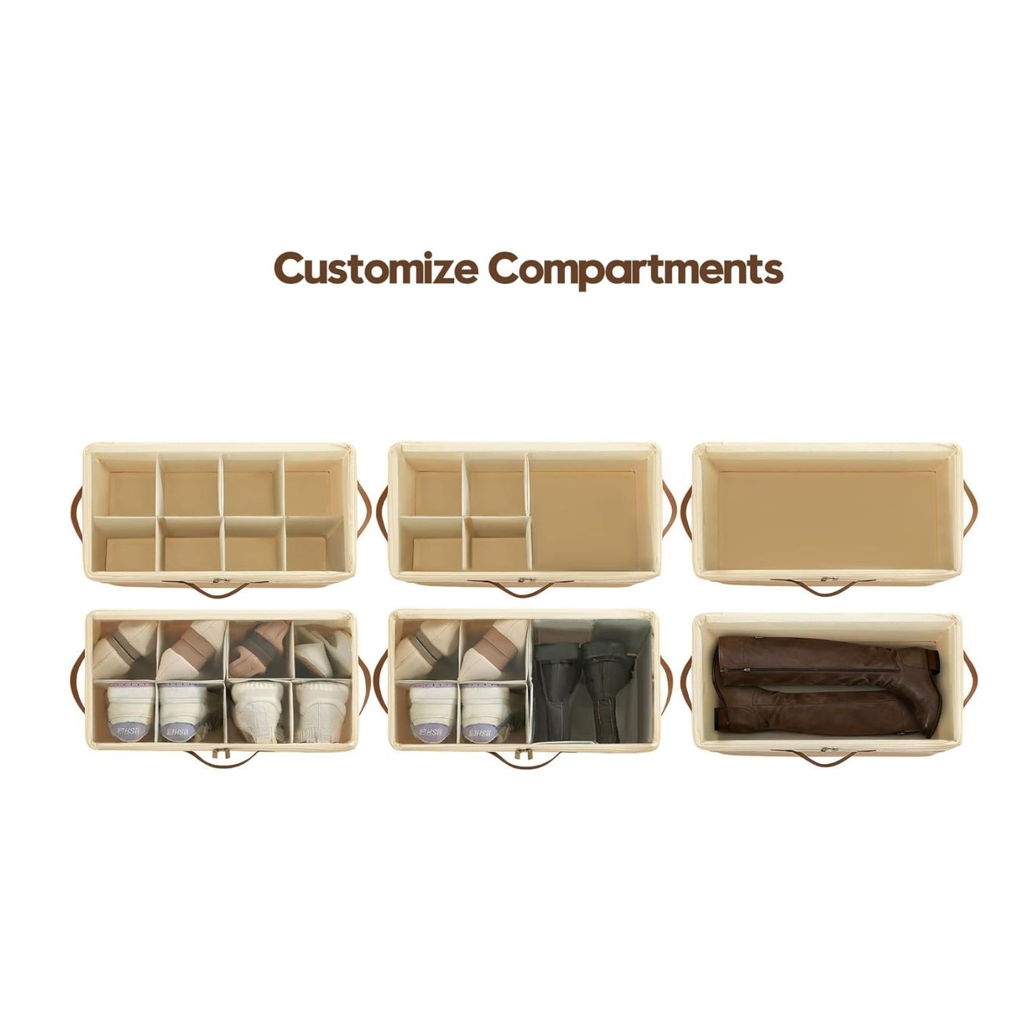 Home Collection Fabric Shoe Organizer Box with Adjustable Dividers and Clear Cover