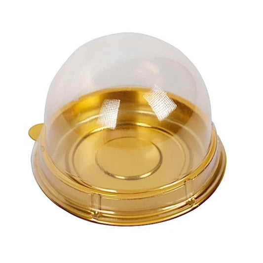 Home Collection Pack of 50 Round Mini Cupcake Boxes Clear Gold 3 Inch with Dome Lid