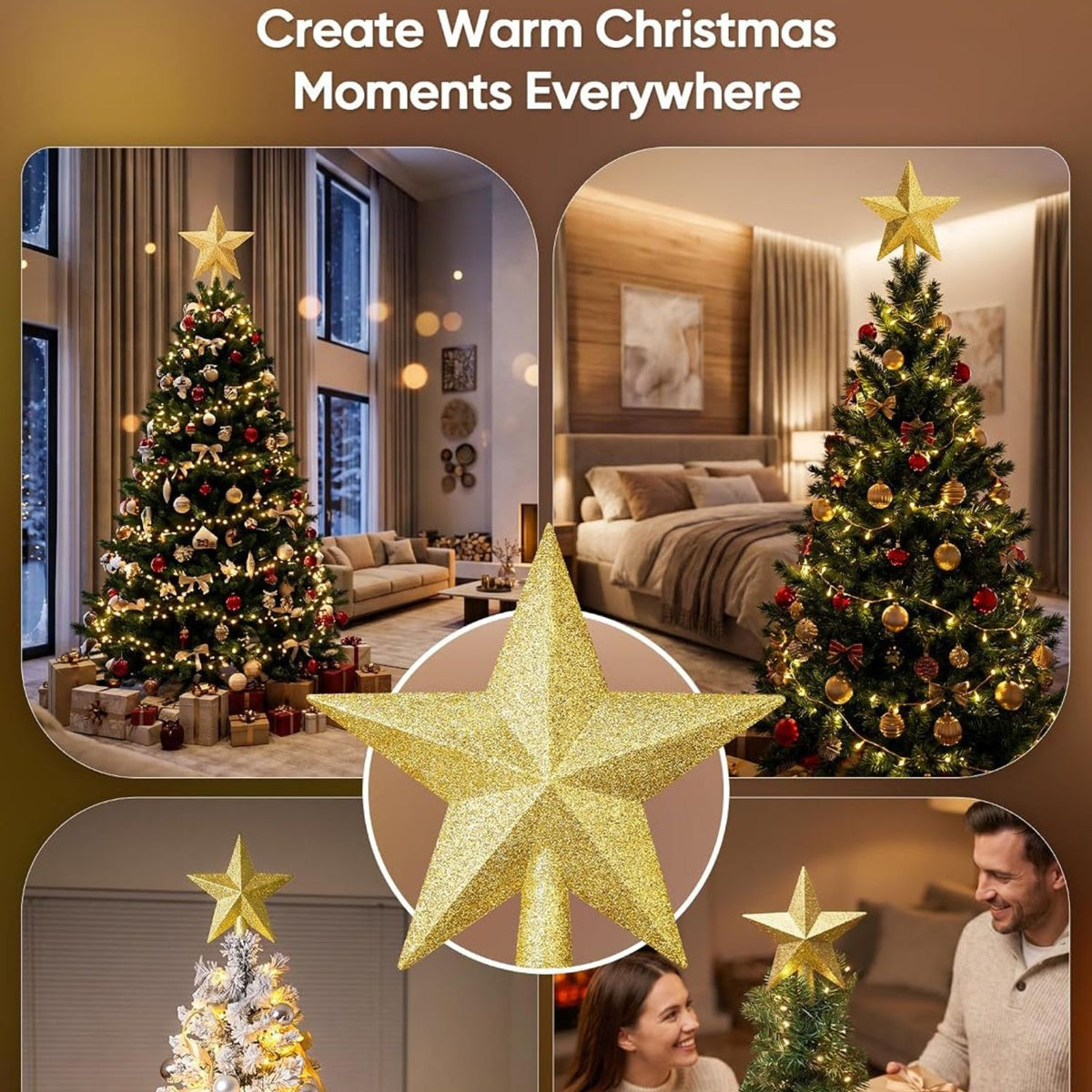 Home Collection Glitter Christmas Tree Topper Star Shatterproof Sparkling Holiday Decoration 8 Inch