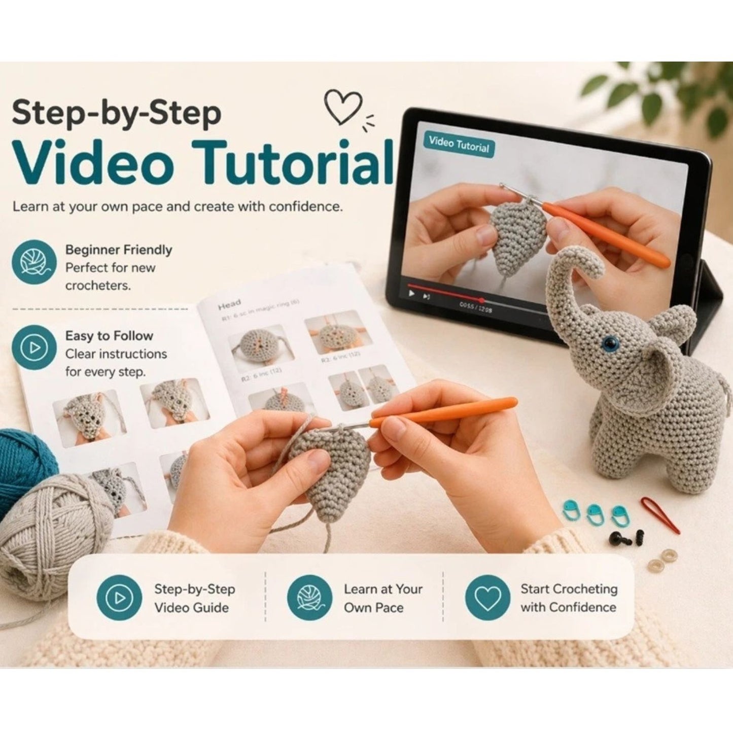 Home Collection Pack of 2 Elephant Crochet Kit for Beginners