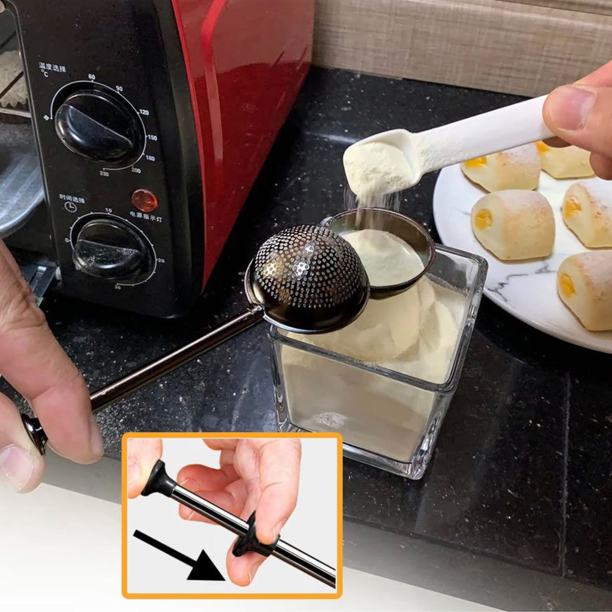 Home Collection Stainless Steel Powdered Sugar Shaker Duster with Spring Handle