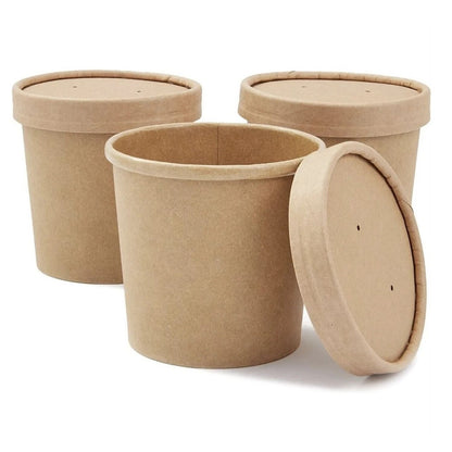 Home Collection 25Pack Kraft Paper Food Cups with Vented Lids