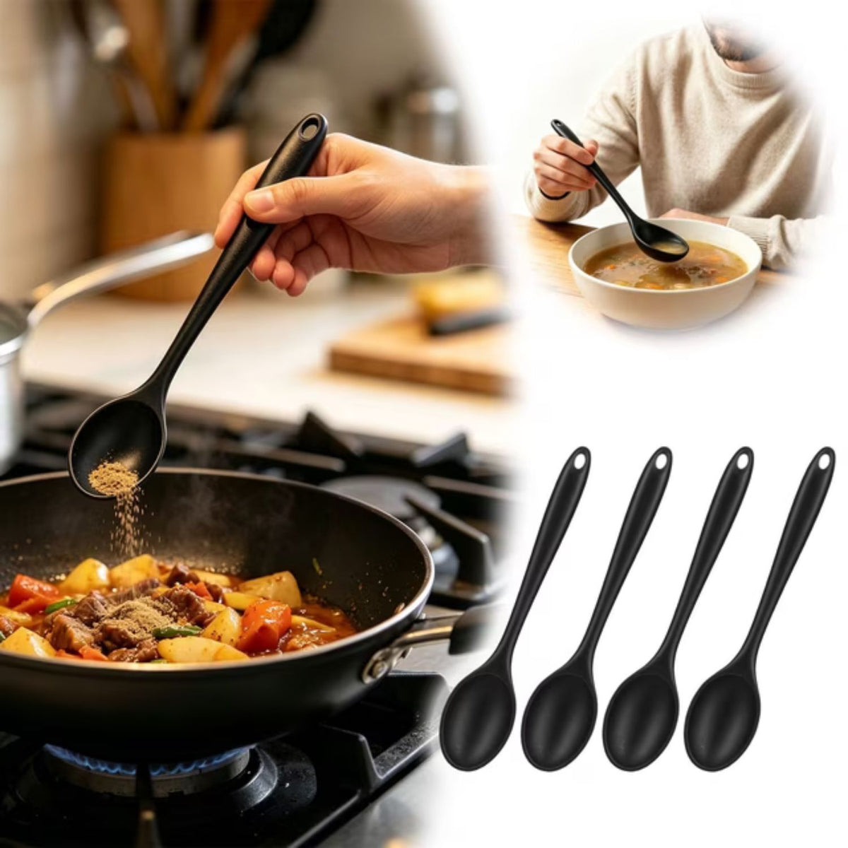 Home Collection Pack of 4 Silicone Cooking Spoons 10.6-Inch