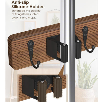 Home Collection Wall Mounted Mop and Broom Holder with 4 Grips and 4 Hooks