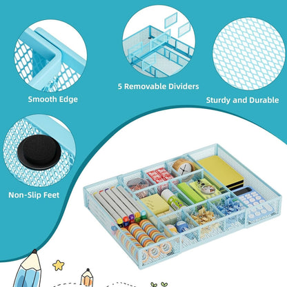 Home Collection Expandable Mesh Desk Drawer Organizer Tray with 10 Adjustable Compartments