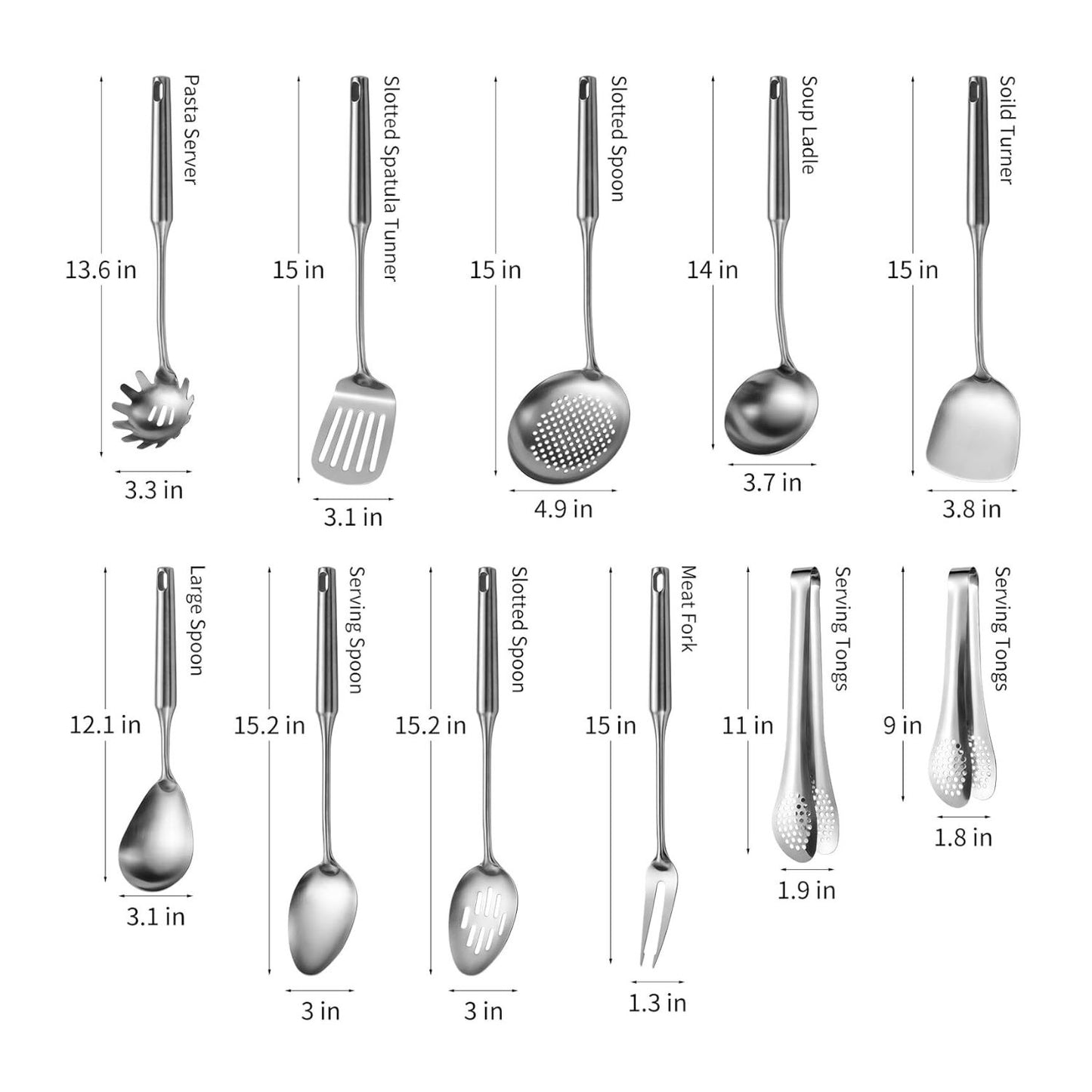 Home Collection  Pack of 11 Stainless Steel Kitchen Utensil Set with Long Handles