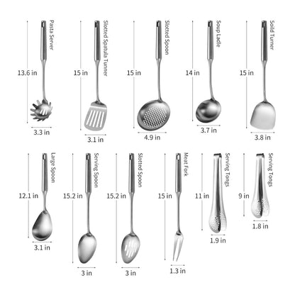 Home Collection  Pack of 11 Stainless Steel Kitchen Utensil Set with Long Handles
