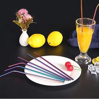 Home Collection Pack of 8 Stainless Steel Reusable Metal Straws Set